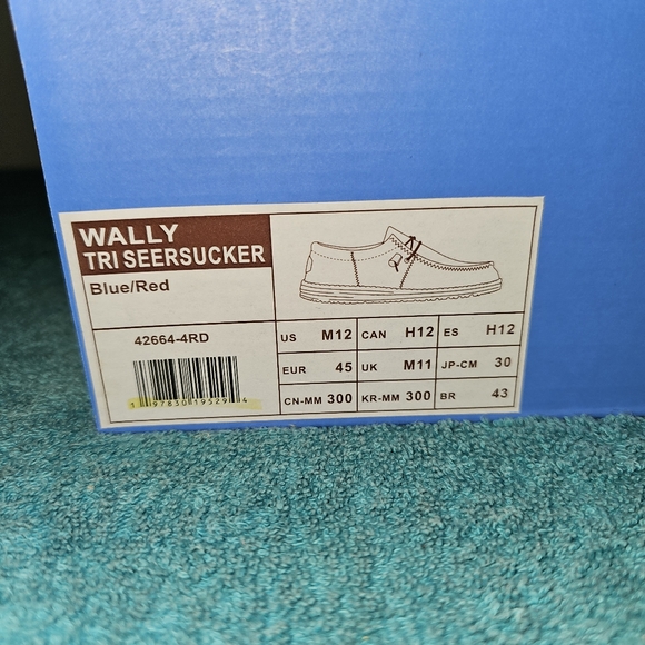 Hey Dude Wally Tri Seersucker Blue Red Slip-On Casual Shoes Men's Size 12 - Picture 6 of 6